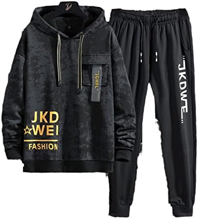Ilkbahar Sonbahar erkek Eşofman Hoodie + Sweatpants İki Adet Set Hip Hop Streetwear spor elbise Baskı Erkekler Seti