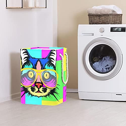 DEYYA Su Geçirmez çamaşır sepetleri Uzun Boylu Sağlam Katlanabilir Kedi Pop Art Portre Baskı Sepeti Yetişkin Çocuklar