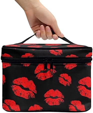 PZZ PLAJ Kırmızı Öpücük Dudak Baskı Kozmetik Makyaj Çantası Çok Fonksiyonlu Dayanıklı Kozmetik Çantası Seyahat Kadınlar