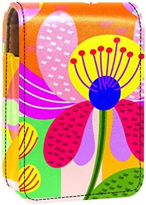 ORYUEKAN Mini Makyaj aynalı çanta, Debriyaj Çanta Deri Ruj Kılıfı, Karikatür Renkli Çiçek Soyut