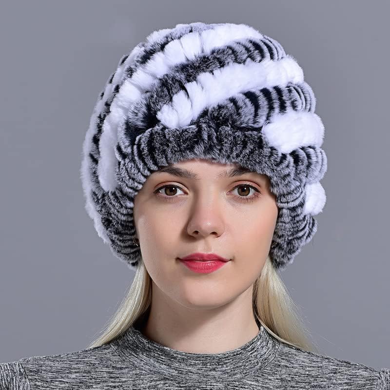 Angxıong Şapka Kar Kap Kış Şapka Kadınlar Kızlar için Örgü Skullies Beanies Doğal Kabarık Şapka