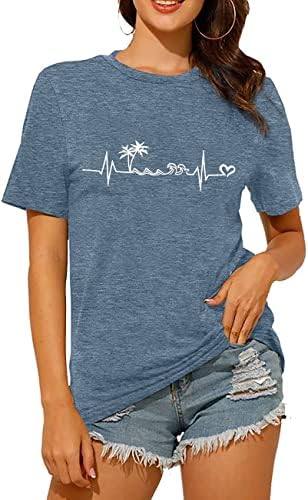 Plaj Kalp Atışı T Shirt Kadınlar için Aşk Kalp Grafik Tees Baskı Gömlek Kısa Kollu Casual Yaz Tatili Tee Tops