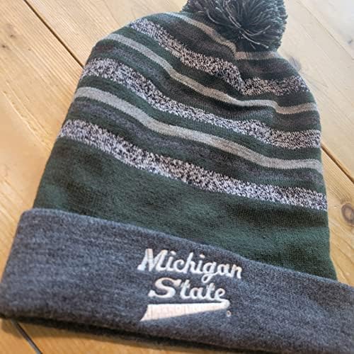 Michigan Eyalet Üniversitesi Kış Şapka Bere Pom MSU Spartalılar Hokey Takımı Logosu Resmi Lisanslı Dişli (Yeşil /