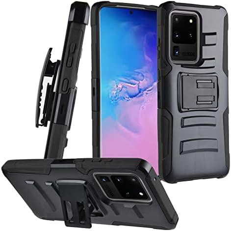 Eaglecell-Samsung Galaxy S20 Ultra 6.9 (SM-G988) - Darbeye Dayanıklı telefon kılıfı w/Kemer Klipsi Kılıfı-CV1 Siyah
