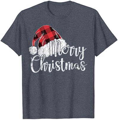 Mutlu Noel hediyesi sevimli ekose Noel Baba şapka komik kadın Noel T-Shirt