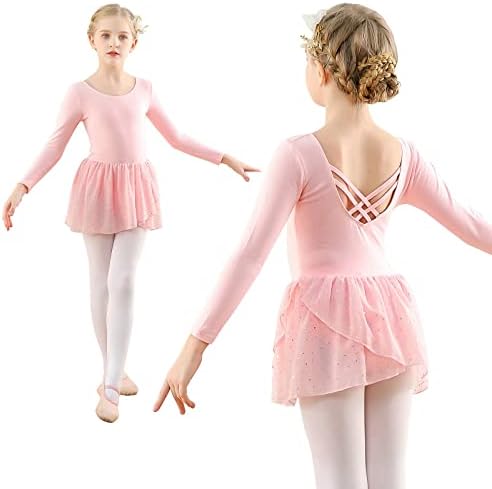Hareket Dans Kız Dans Mayoları Uzun / Fırfır Kollu Bale Kıyafetleri Elbise Tutu Elbise 3-9 Yıl