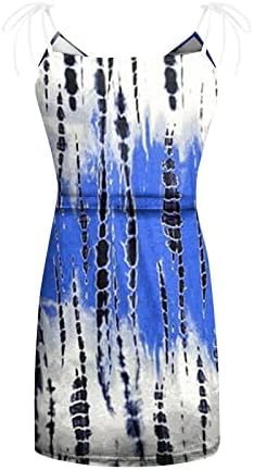 Kadın Baskı Spagetti Sapanlar Kravat Bel Elbiseler 2023 Boho Plaj Elbise V Boyun Kolsuz Yensiz Cepler ile
