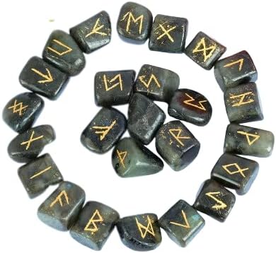pvs tüccarlar Runes Kristal Rune Taşları Set Yaşlı futhark Viking Taş Reiki Şifa Altın Kazınmış Runik Alfabe (Labradorit)