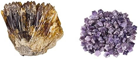 mookaitedecor Paketi - 2 Ürün: Doğal Ham Amber Kalsit Kristal Küme Geode Taş ve 15 paket Yıldız Şekli Mini Kristal