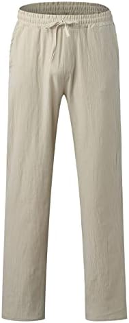 Meymia Mens Pamuk Keten Pantolon Zarif Düzenli Orta Yükselişi Düz Renk İpli Bel Slim Fit Kırpılmış Pantolon