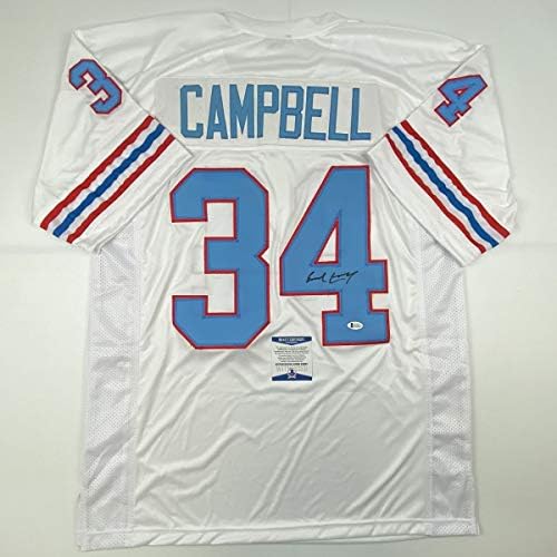 İmzalı / İmzalı Earl Campbell Houston Beyaz Futbol Forması Beckett BAS COA