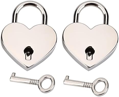 Jeanoko 2 Takım Kalp Kilit ve Anahtar Mini Kilit Kalp Şeklinde Asma Kilit İskelet Anahtar Metal Kilit Bagaj Günlüğü