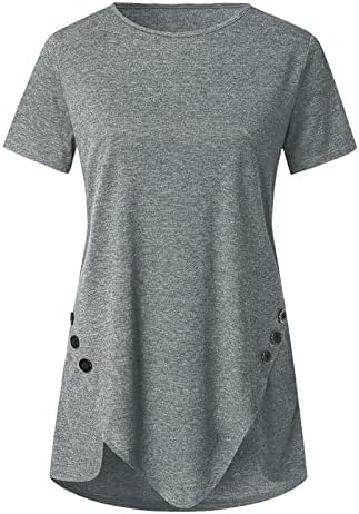MIASHUI Bayan Uzun Tee Gömlek Kadın Yuvarlak Boyun T-Shirt Düğmesi Süslemeleri Baskı Kısa Kollu Çizgili Kısa Kollu