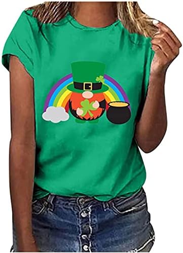 Şanslı Shamrock Komik Gnome Aziz patrick Günü T Shirt Genç Kız Yonca Grafik kısa kollu tişört Bayan Yaz Üstleri