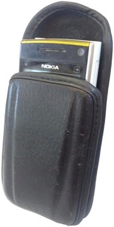 Nokia/Kyocera/Motorola için Sabit Klipsli Dikey Hakiki Deri Çanta (Siyah)