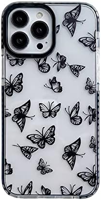 Lxsceto Siyah Kelebek Trendy Sevimli Temizle Telefon iPhone için kılıf 14 Pro 6.1 inç Dahili Tampon Darbeye Koruyucu