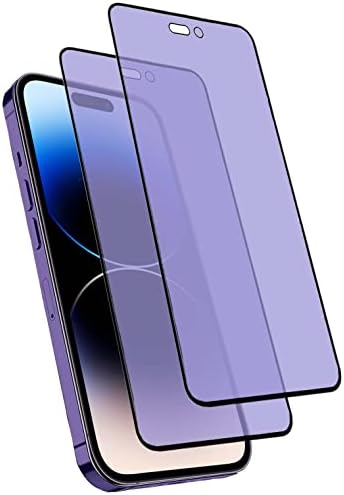 2 paket Anti mavi ışık temperli cam ekran koruyucu iPhone 14 Pro ile uyumludur.Göz koruması temperli cam Filmi,kabarcık