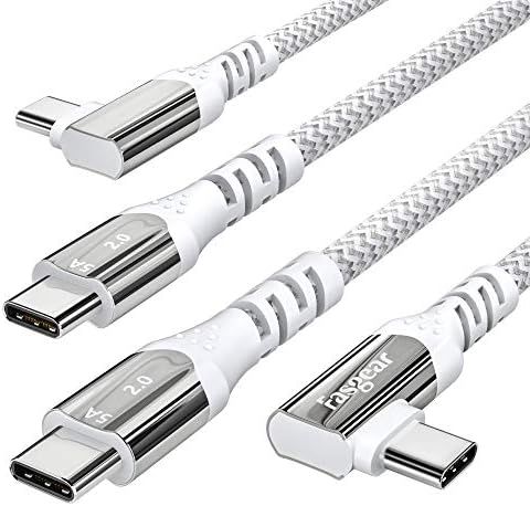 Fasgear USB C'den USB C'ye Kablo 6ft, 2 Paket Dik Açı 100W PD Hızlı Şarj 5A Şarj USB 2.0 Tip C Kablo MacBook Pro/Air,