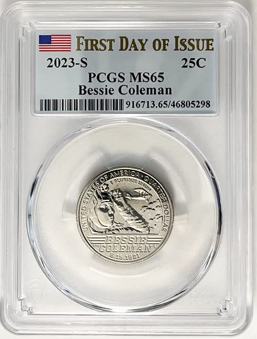 2023 S BU Amerikalı Kadınlar Mahallesi Bessie Coleman Mahallesi MS 65 PCGS Etiketinin İlk Günü