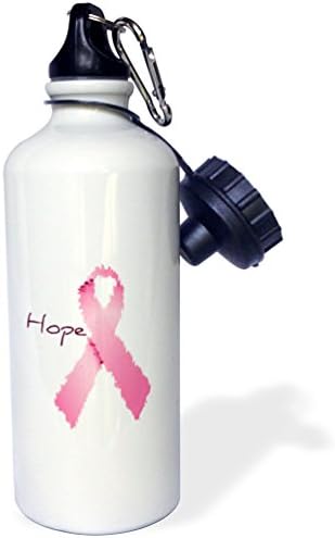 3dRose Boyalı Pembe Kurdele Umut-Sanat-Meme Kanseri Bilinçlendirme Spor Su Şişesi, 21 oz, Beyaz