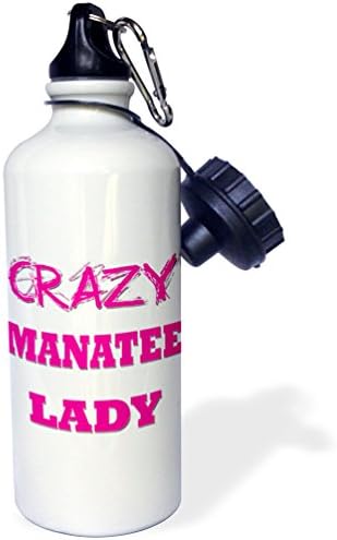 3dRose Crazy Manatee Lady-Spor Su Şişesi, 21oz, Çok Renkli