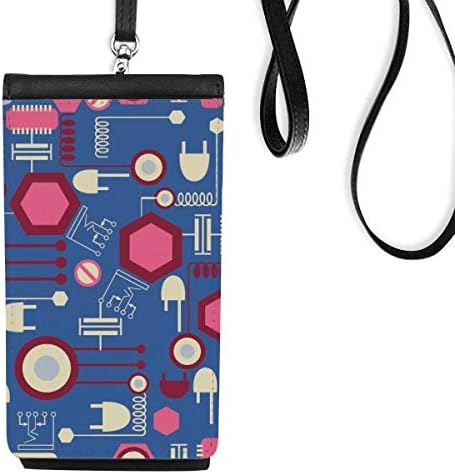 Soket Fiş Devre Şeması Desen Telefon Cüzdan çanta Asılı Cep Kılıfı Siyah Cep