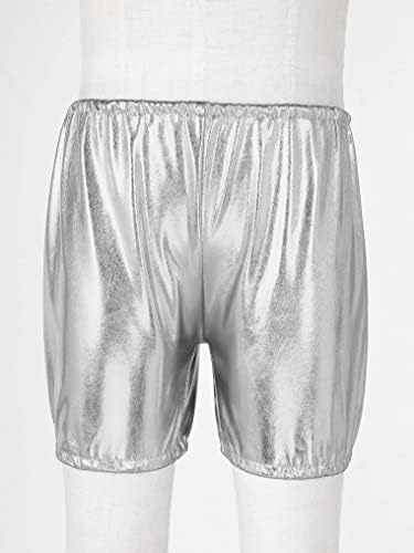 Oyolan Çocuk Kız Metalik Şort Parlak Sıcak Pantolon Sparkly Dans Kıyafetleri Jimnastik Yoga Sıkı Kısa pantolon Gümüş