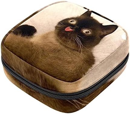 Taşınabilir Dönem Seti Çantası Kadınsı Ürün Çantası Kızlar için Pedleri Çanta ve Tamponlar Fermuarlı, Komik Kedi