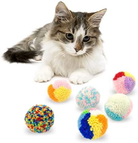 Andıker 6 Adet Çeşitli Renk Kedi Topu Oyuncaklar, Yün İplik Ponponları Kedi Pom Pom Topları İnteraktif Yavru Kovalayan