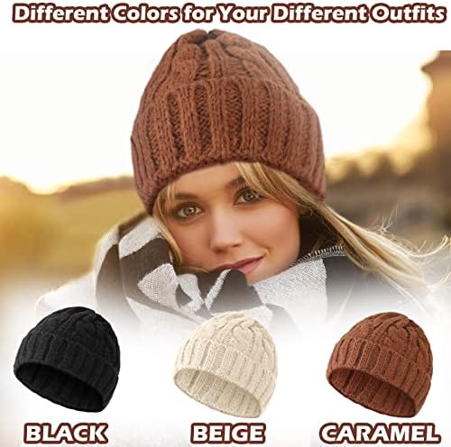 3 Adet Kış Şapka Kadınlar için Örgü Kablo Bere Akrilik Tıknaz Kasketleri Bayan Kar Kap Bayan Erkek Kış Şapka Soğuk