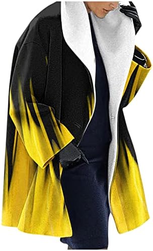 Kadın Sıcak Palto Kalınlaşmış Retro Desenler Baskı Düğme Aşağı Uzun Kollu Açık Hırka Yaka Ceket Gömlek Dış Giyim