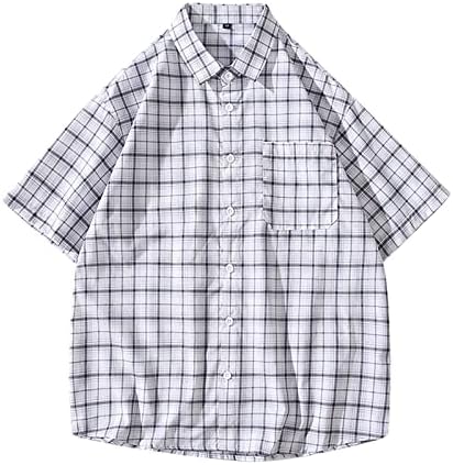 Erkek Üst Rahat Kısa Kollu Yaka Düğmesi Aşağı Bluz Üst Gömlek Yaz Artı Boyutu Kafes Baskı Tee Bluzlar