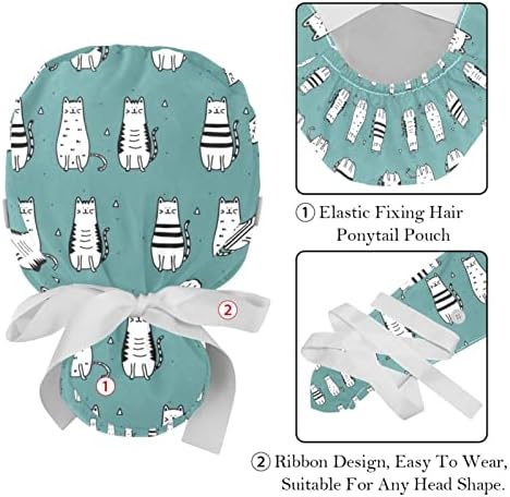 Çalışma Şapka Düğmeleri ve Kurdele Bağları Kadınlar için 2 Paket, Renkli Kediler Yüz Ayarlanabilir Unisex Cerrahi