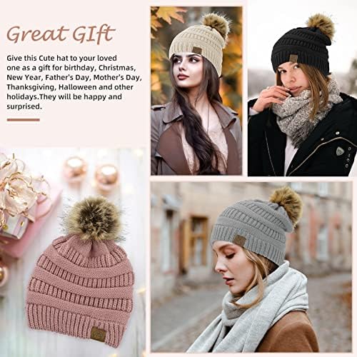 Zando Saten Astarlı Kışlık şapkalar Kadınlar için Kasketleri Kadın Saten Astarlı Bere Pom ponponlu bere Sıcak Kış