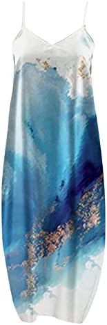 Kadın Yaz Elbiseler Boho Casual Gevşek Maxi Elbise 2023 Spagetti Kayışı Kolsuz Sundress Batik Baskı Akıcı uzun elbise