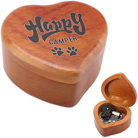 Mutlu Camper Köpek Paw Vintage Ahşap Clockwork Müzik Kutusu Kalp Şeklinde Müzik Kutusu Sevgilisi için Hediyeler Aile