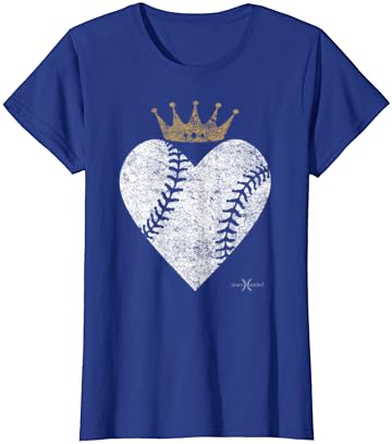 Vintage Kraliyet Beyzbol Kalp ile Orta Taç Alt Tee Gömlek