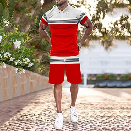 Erkek Moda Kısa Kollu tişört ve şort takımı Yaz 2 Parça Kıyafet Takım Elbise Erkekler için Ekstra Slim Fit (Kırmızı,