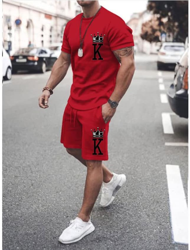 MARLLCO 3D Poker Gömlek erkek Yaz Eşofman 2 Parça Kıyafet Kısa Kollu Gömlek ve şort takımı