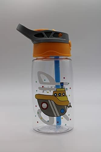 Çocuklar için EMVA BPA içermeyen Su Şişeleri 16 Oz(480ml). Korumalı Katlanabilir saman ile. (Turuncu Gemi)