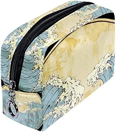 Makyaj çantası, Seyahat Makyaj Kozmetik Çantası Kadın Erkek, Japon Vintage Sanat Okyanus Dalgaları