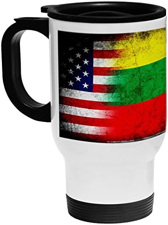 ExpressİtBest Beyaz Paslanmaz Çelik Kahve / Seyahat Kupası - Litvanya Bayrağı (Litvanya) - Rustik / ABD