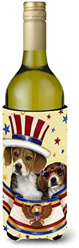Caroline's Treasures PPP3017LİTERK Beagle ABD Şarap Şişesi Hugger, Şişe Soğutucu Kol Hugger Makinede Yıkanabilir
