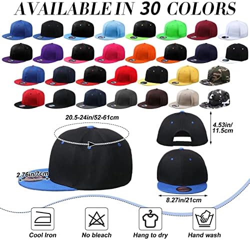 Hicarer 30 Adet Snapback Şapka Erkekler için, düz Fatura Şapka Kapaklar Toplu Düz Boş Hip Hop Şapka Düz Ağız Beyzbol