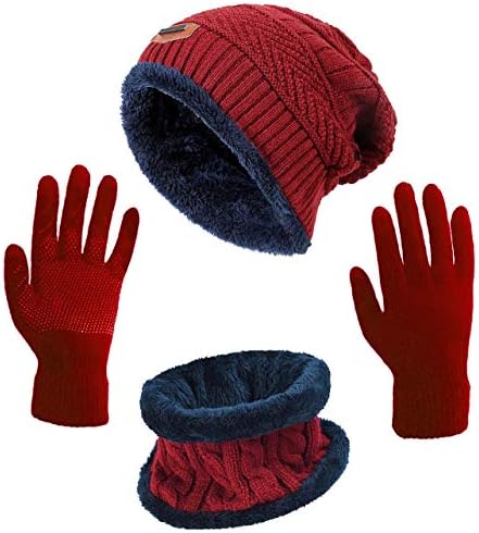 HINDAWI Kış Şapka Eşarp Eldiven Hımbıl bere Kar Örgü Kafatası Kap Dokunmatik Ekran Eldivenler Daire Atkılar Kadınlar